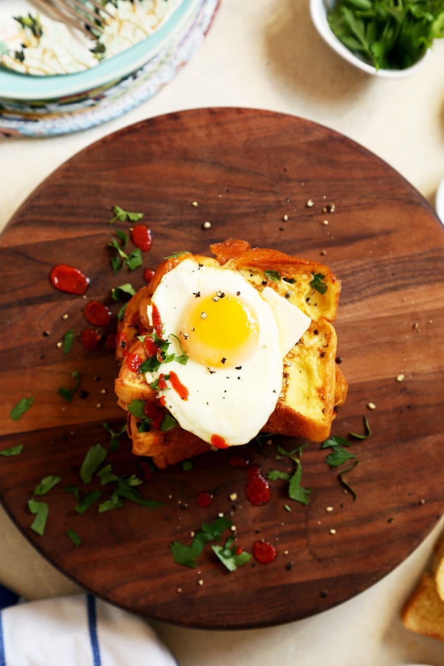 Weekend Breakfast Savory French Toast with Fried Egg