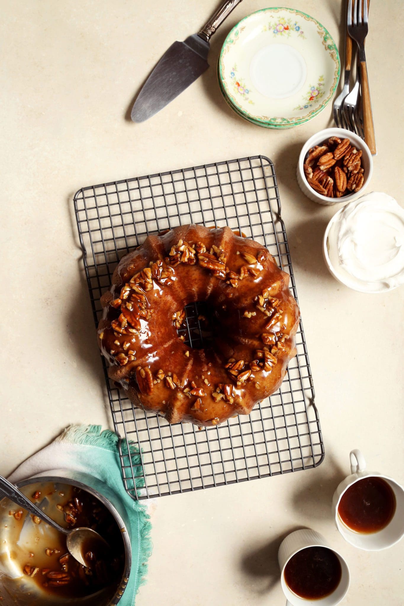 Vanilla Bean Bundt Cake with Pecan Praline Glaze