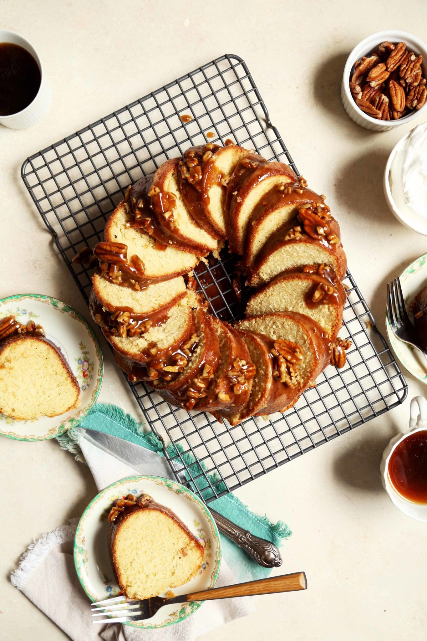 Vanilla Bean Bundt Cake with Pecan Praline Glaze