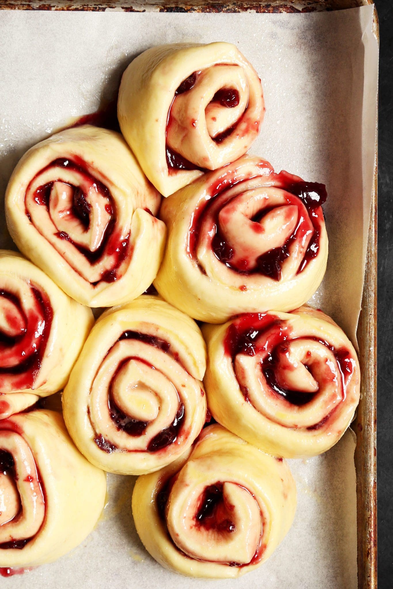 Rolled Jam Buns with Sour Cream Glaze