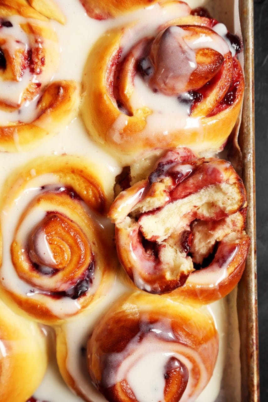 Rolled Jam Buns with Sour Cream Glaze