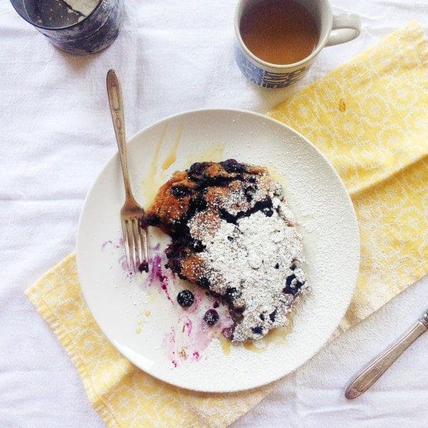 The Single Pancake with blueberries and lots of chocolate