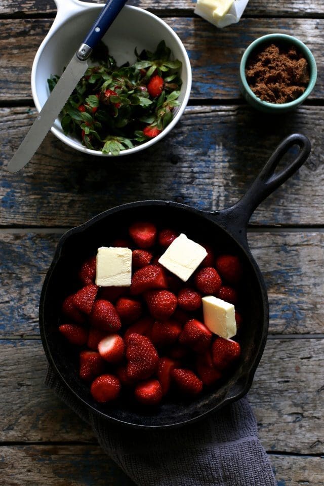 Roasted Strawberry and Dumpling Skillet