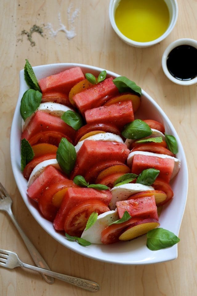 Watermelon Peach Caprese Salad