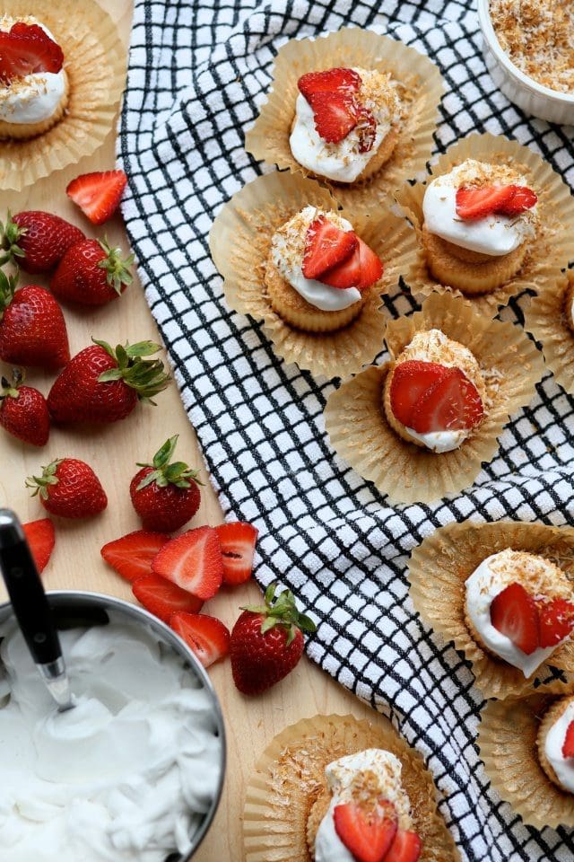 Gluten-Free Dairy-Free Angel Food Cupcakes with strawberries and coconut cream