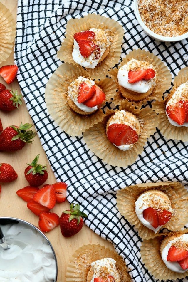 Gluten-Free Dairy-Free Angel Food Cupcakes with strawberries and coconut cream