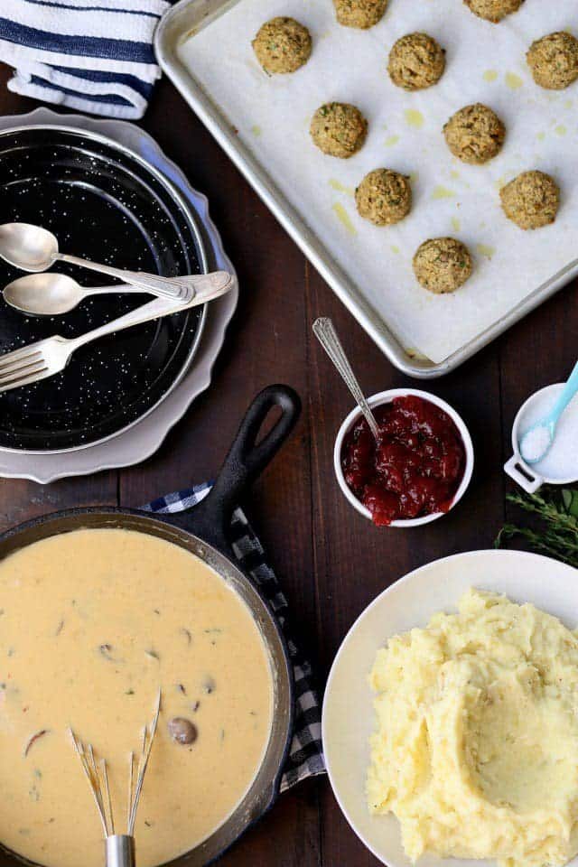 Vegetarian Swedish Meatballs with mushroom gravy