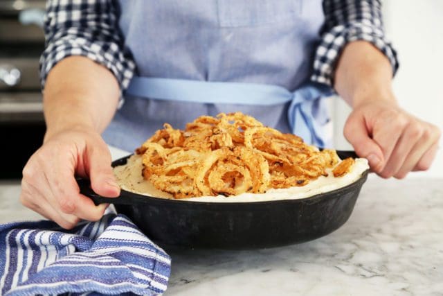 Layered Sweet and Savory Mashed Potatoes with Fried Onions