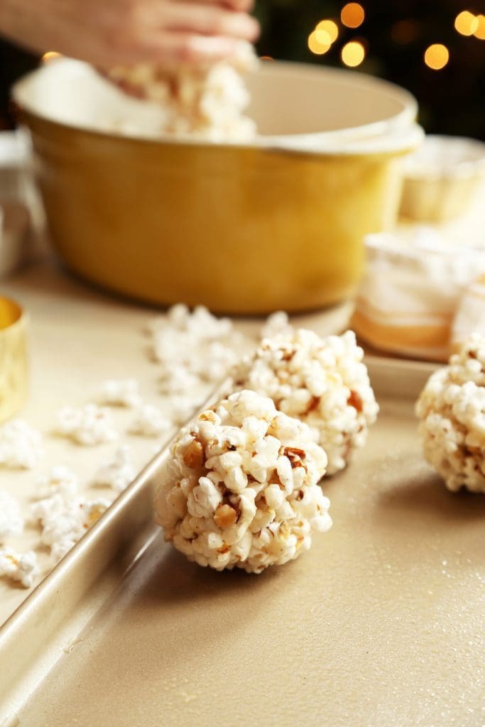 Buttery Eggnog-ish Candied Popcorn Balls
