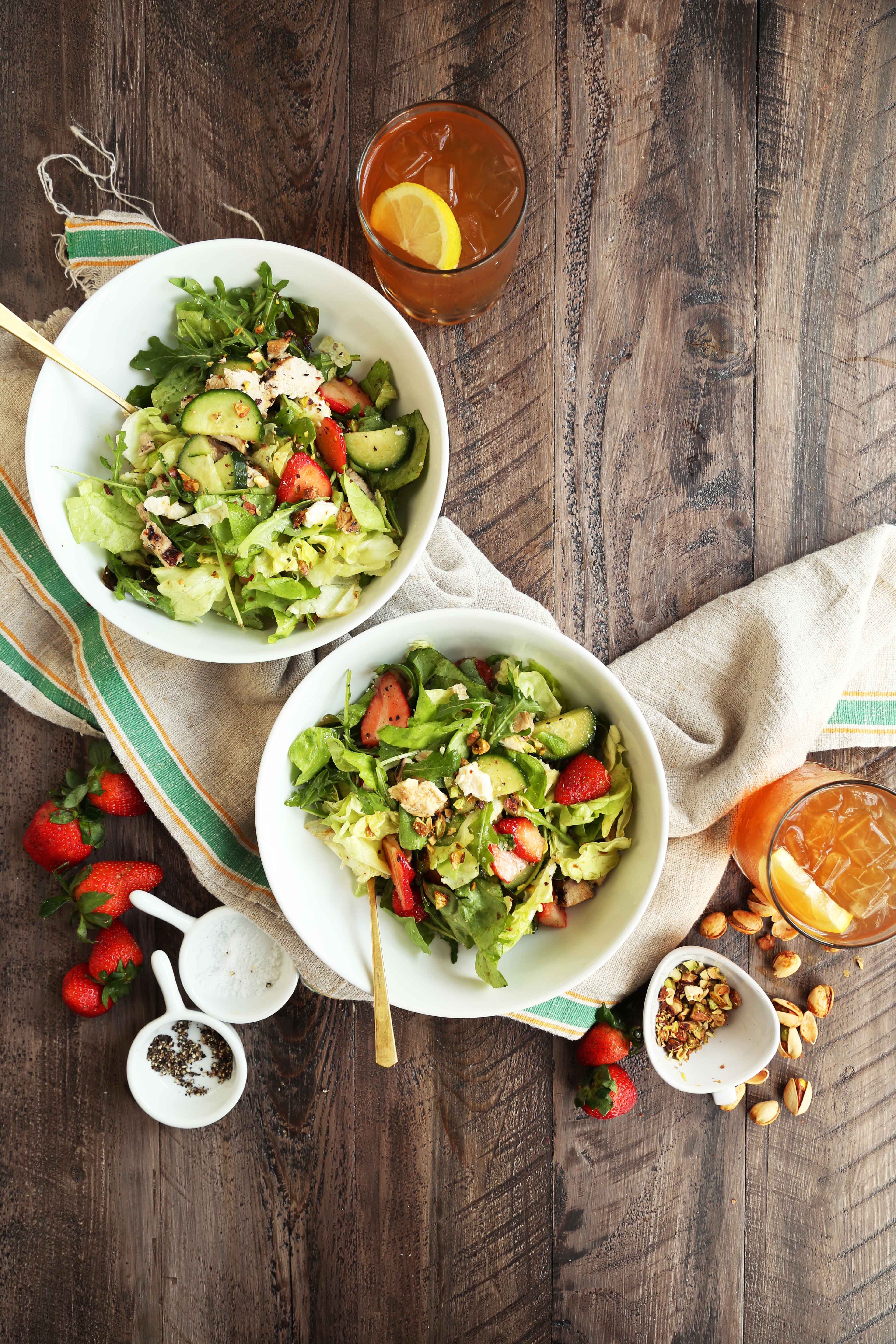 Spring Strawberry Salad with cucumber and feta