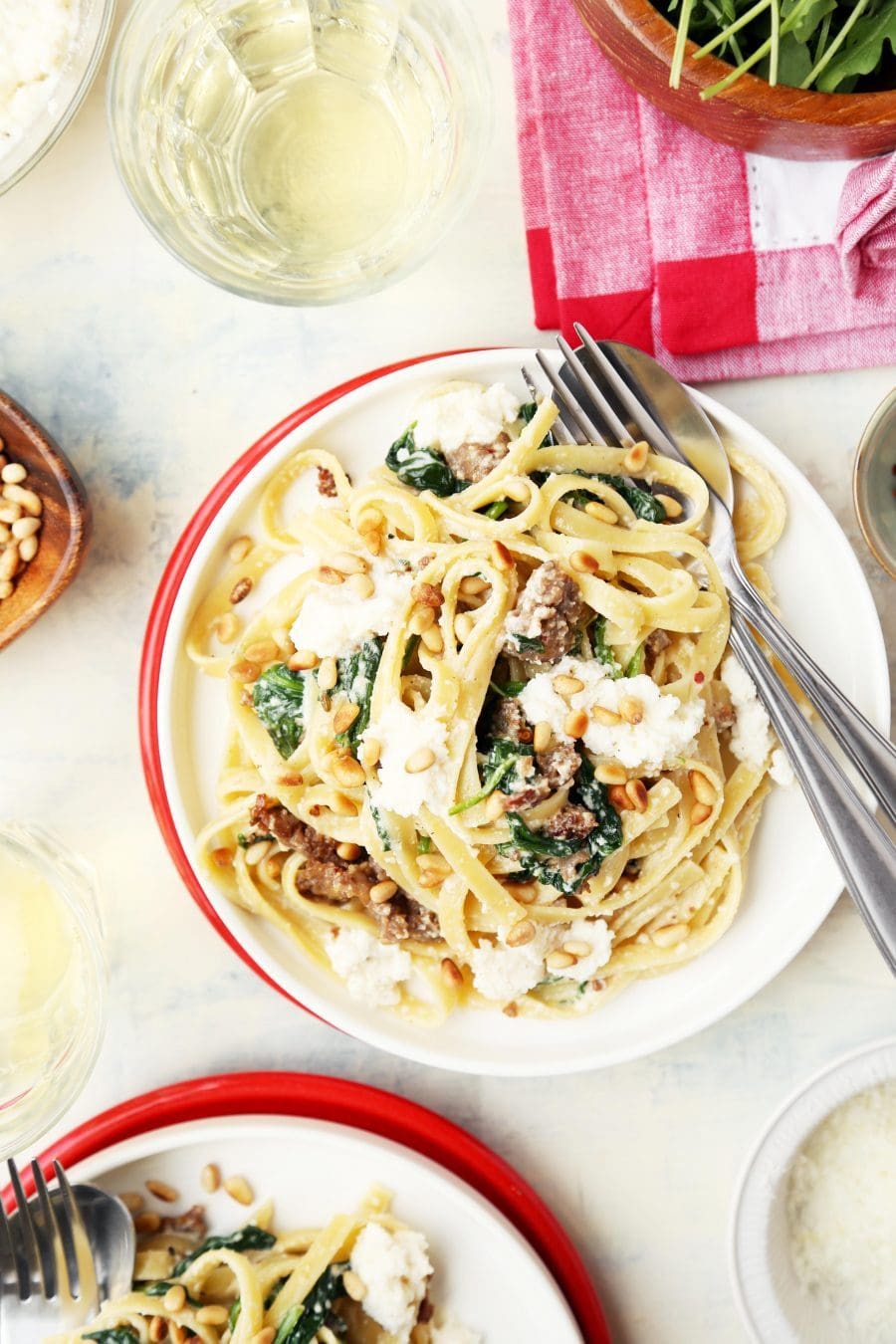 Creamed Spinach Pasta with Sausage and Pine Nuts Joy the Baker