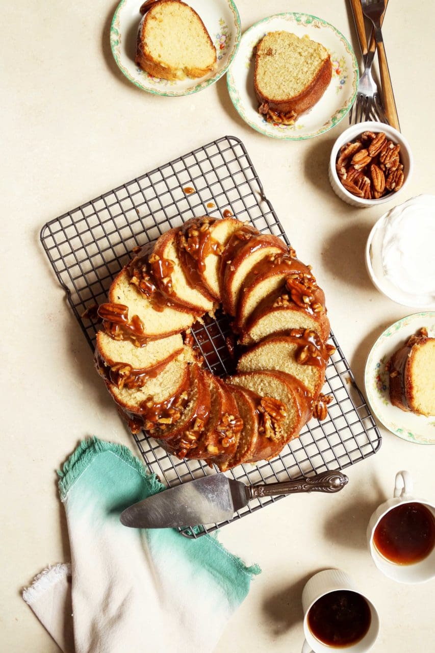 Vanilla Bean Bundt Cake with Pecan Praline Glaze Joy the Baker