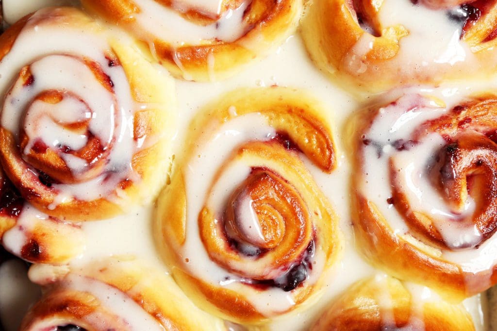 Rolled Jam Buns with Sour Cream Glaze Joy the Baker