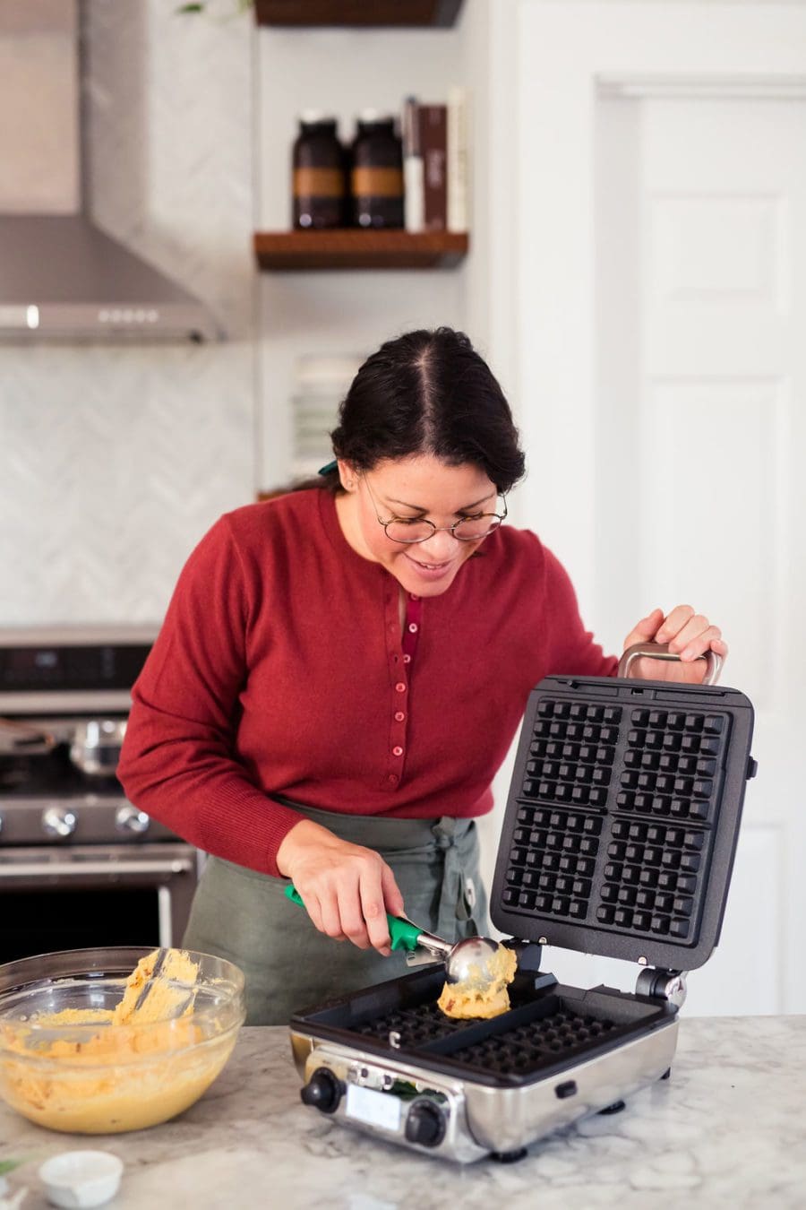 Savory Pumpkin Pancetta Waffles with greens and eggs Joy the Baker