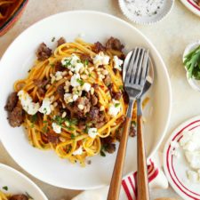 Pumpkin Pasta Dinner with sausage and goat cheese -image