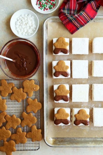 dipped gingerbread men on marshmallows