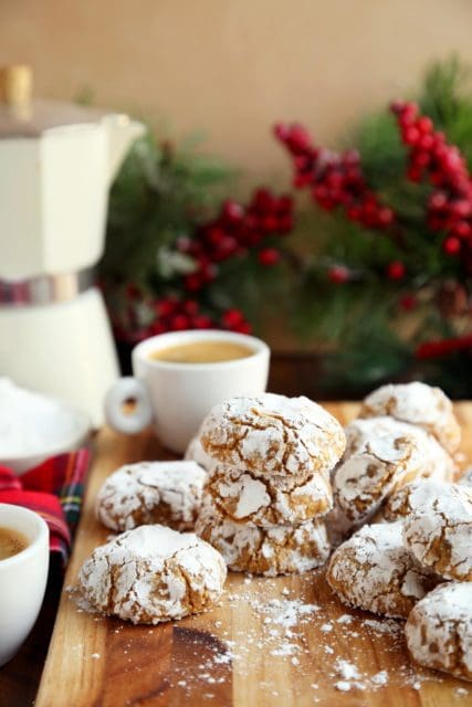 Chewy Italian almond flour cookies on a wooden board