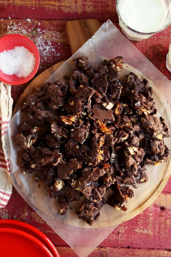 chilled chocolate bark recipe on a platter.