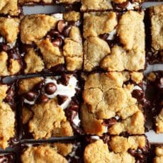 Baked marshmallow moon pie recipe cut into squares.