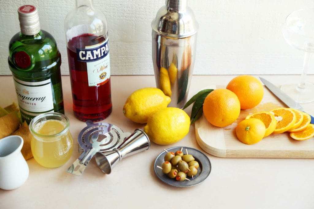 Ingredients and tools for a gin sour.