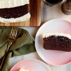 Slice of Chocolate Guinness Cake on a small pink plate