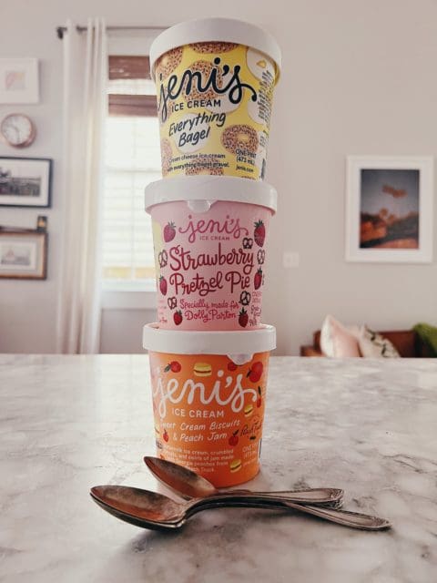 Three pints stacked for Jeni's Ice Cream Review