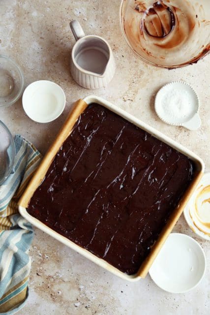 how to make better box brownies in a pan with peanut butter and chocolate ganache