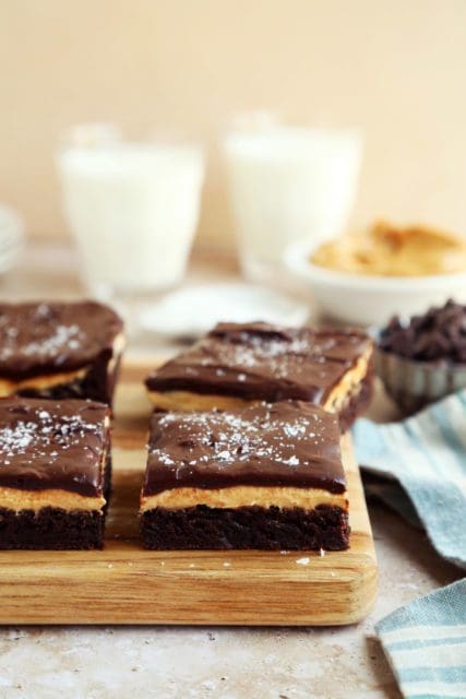 sliced chocolate and peanut butter brownies