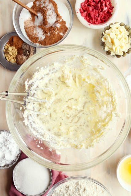 Butter and oil creamed together for chai sugar cookies.
