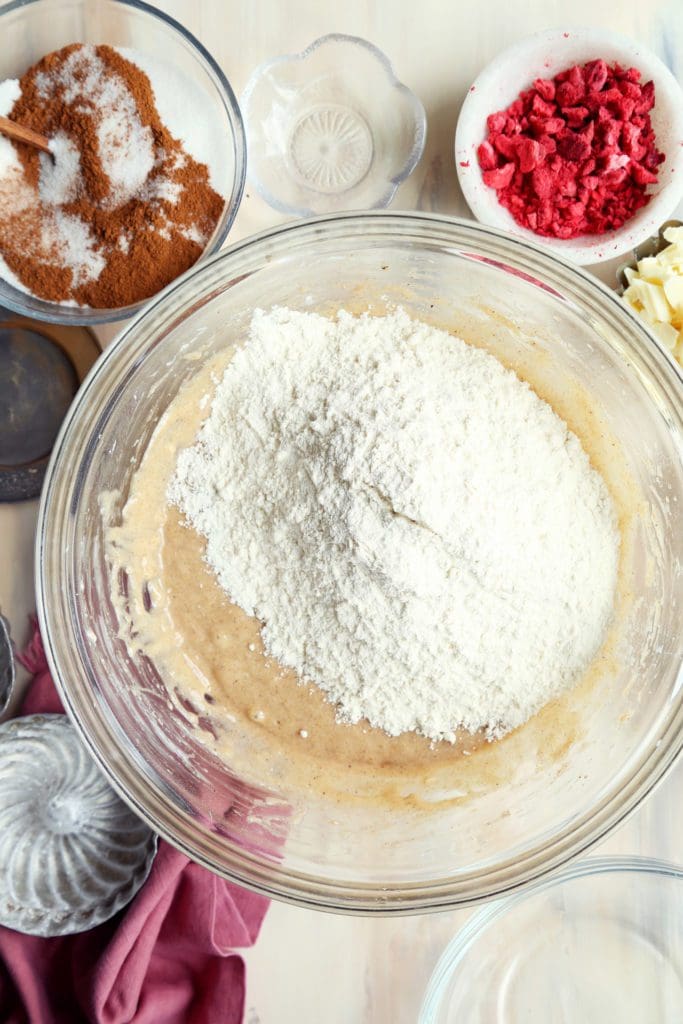 Dry ingredients added to chai sugar cookie recipe.