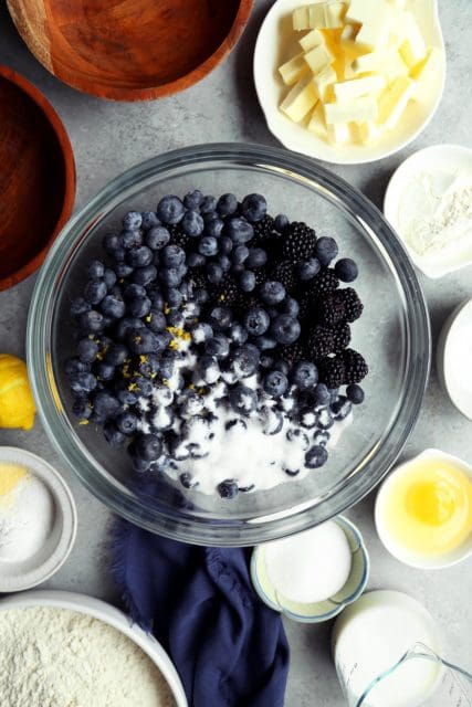 fresh berries, sugar, cornstarch and lemonzest in a medium bowl.