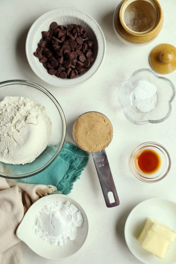 ingredients for small batch chocolate chip cookie