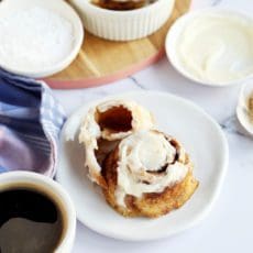 inside of warm cinnamon roll on plate