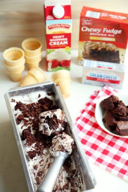 scoops of ice cream in loaf pan with cones around.