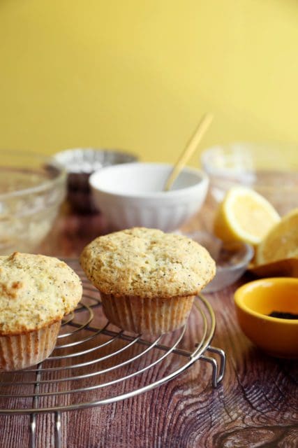 Baked muffins served with glaze.