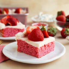 Slice of strawberry sheet cake