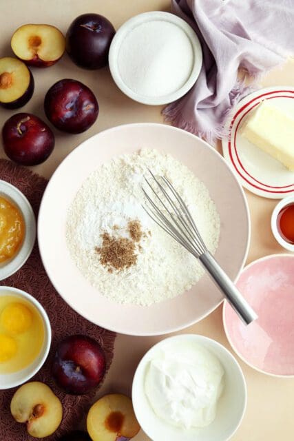 Dry ingredients for plum cake recipe