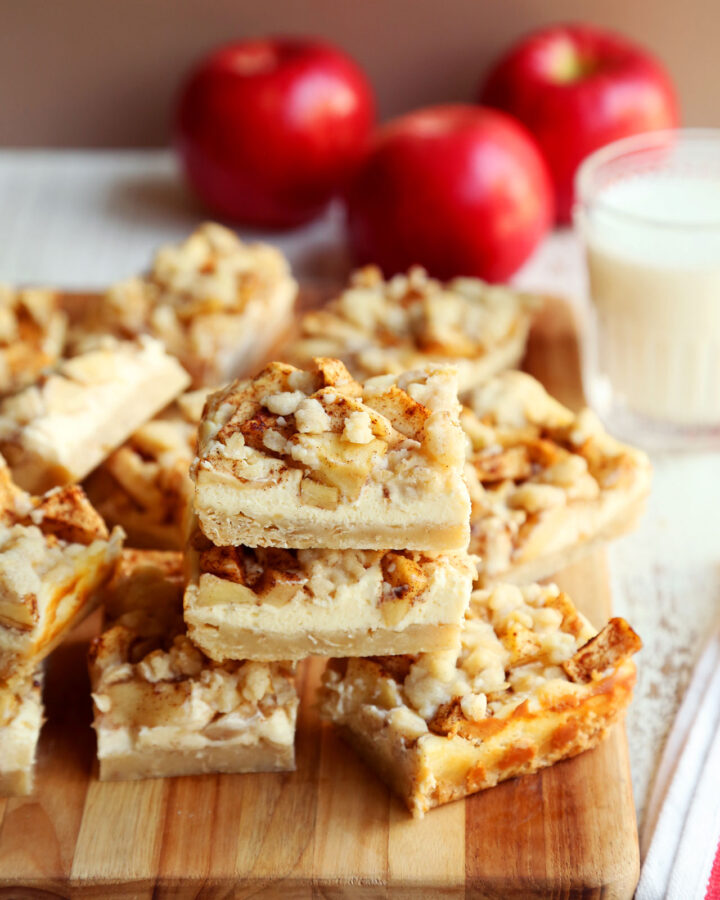 stacked sliced apple cheesecake bars