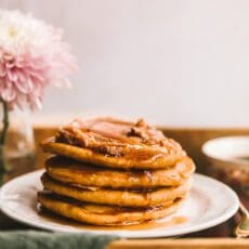 stack of sweet potato pancakes on a small plate
