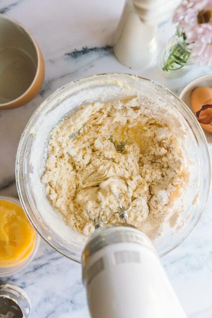 mixing ingredients for lemon cake recipe
