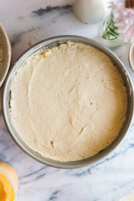 lemon cake recipe batter in a cake pan