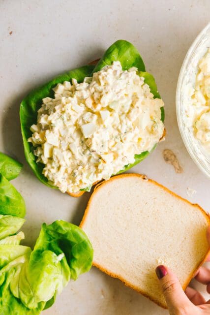 prepared egg salad recipe ready for sandwich bread