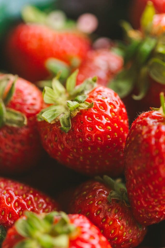 close up of fresh, ripe strawberries