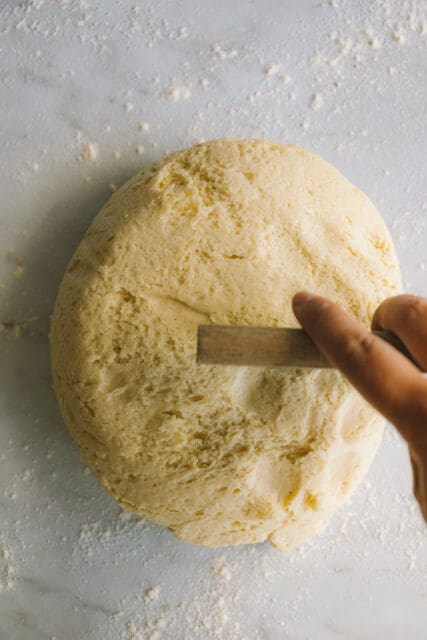 measuring dough for the kolache recipe