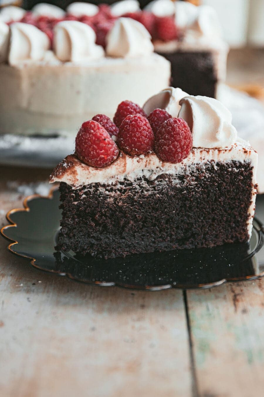 Wedding Cake Inspo: Chocolate Stout Cake with Raspberries and Cream